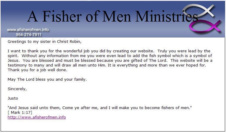 Testimonial from A Fisher of Men