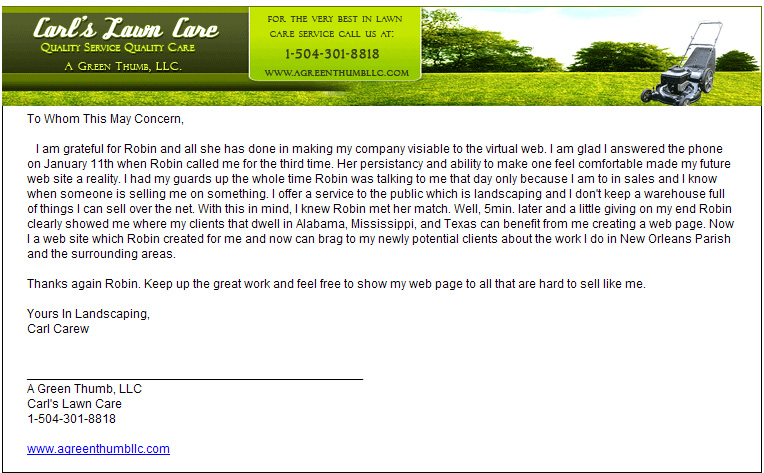 Testimonial from A Green Thumb, LLC