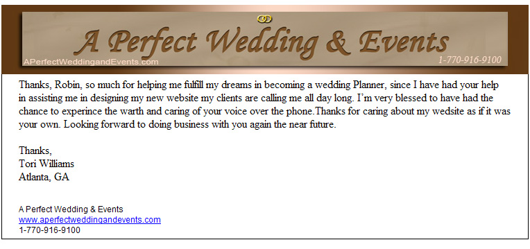 Testimonial from A Perfect Wedding and Events