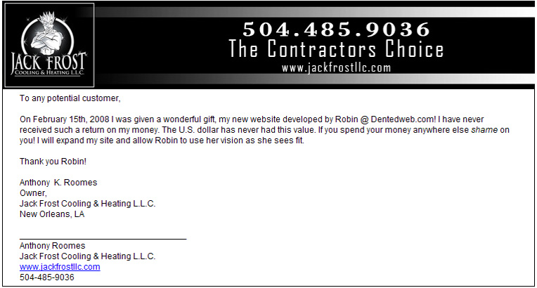 Testimonial from Jack Frost LLC