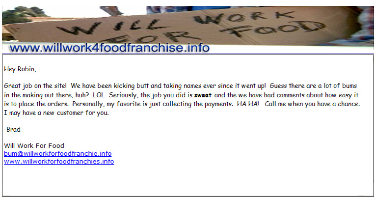 Testimonial from Will Work For Food Franchise